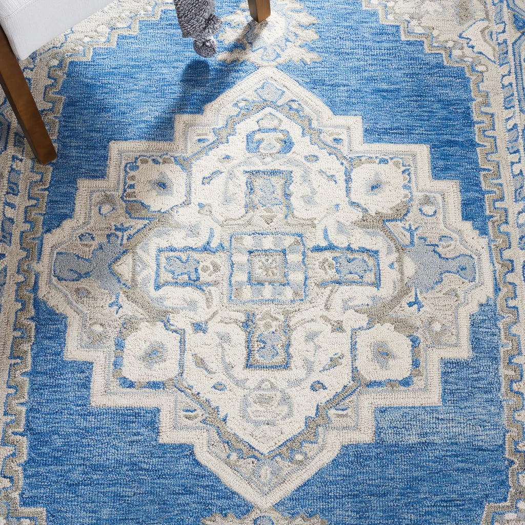 Area Rug - Metro Collection - Large - Navy & Ivory, Handmade Wool, Oriental Medallion Design, Ideal, Dining