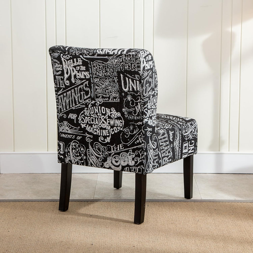Capa Print Fabric Armless Contemporary Accent Chair, Chalkboard Shadow