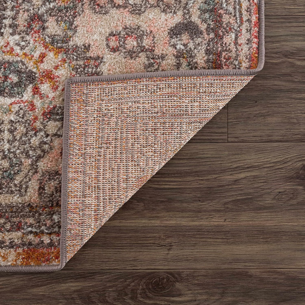 Xenia Living Room, Bedroom Area Rug - Medallion Geometric Border Diamond Distressed - Traditional Oriental Turkish