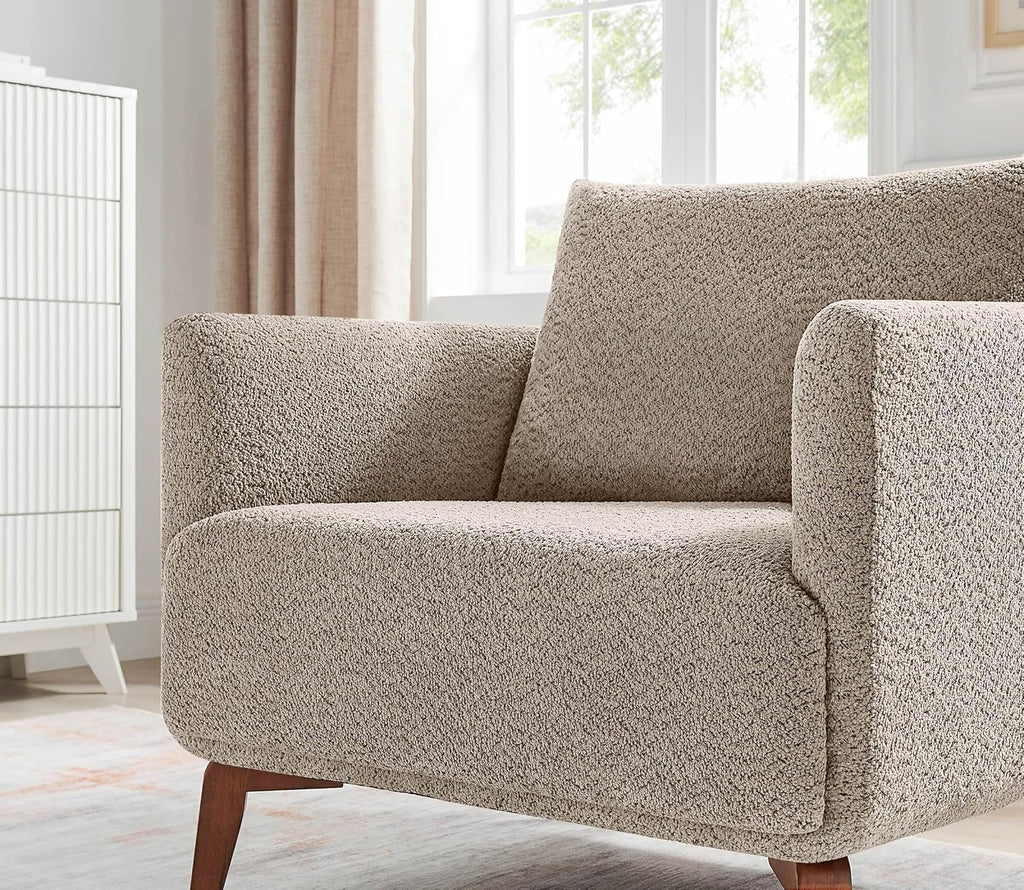 Oversized Accent Chair Modern Boucle Armchair - 37" Wide Accent Chair with Solid Wood Legs, Camel Upholstered Lounge