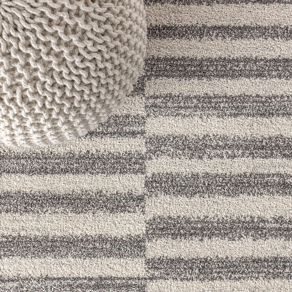 Lyla Offset Stripe Gray/Cream Indoor Area Rug, Contemporary, Modern, Easy-Cleaning, Pet Friendly, Non-Shedding
