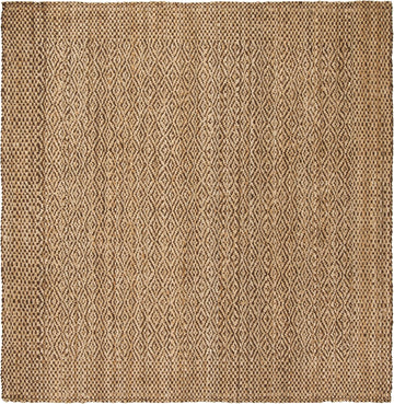 Natural Fiber Collection Area Rug - 7' Square, Natural & Brown, Handmade Boho Farmhouse Fringe Jute, Ideal for High