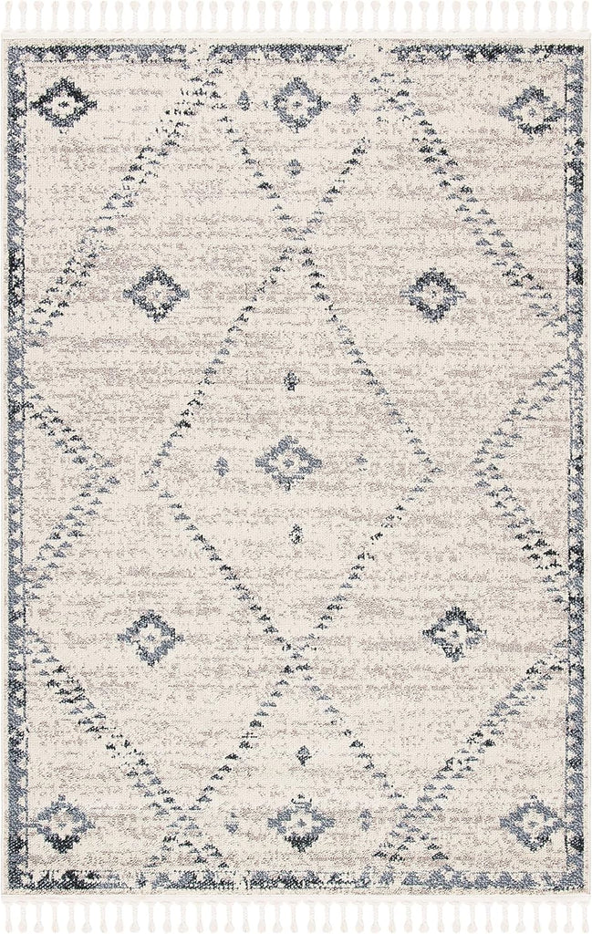 Marrakech Collection Accent Rug - 4' x 6', Ivory & Grey, Handmade Moroccan Boho Tribal Tassel, Ideal for High Traffic