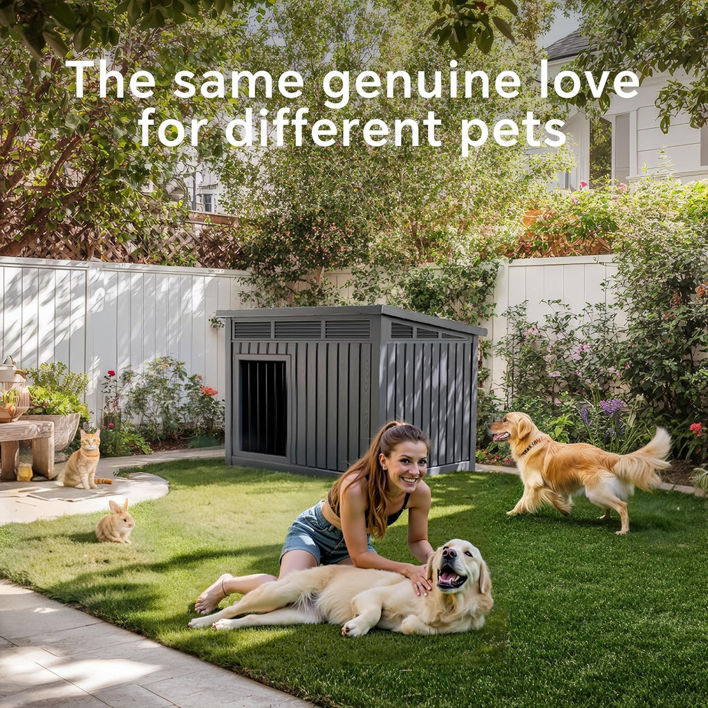 Durable Waterproof Resin Dog House, Indoor Outdoor Doghouse for Small to Large Dogs, Dog Kennel with Air Vents