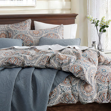 Boho Floral Medallions Duvet Cover 3pc Set Bohemian Paisley Bedding Boteh Damask Circles Egyptian Cotton Sateen