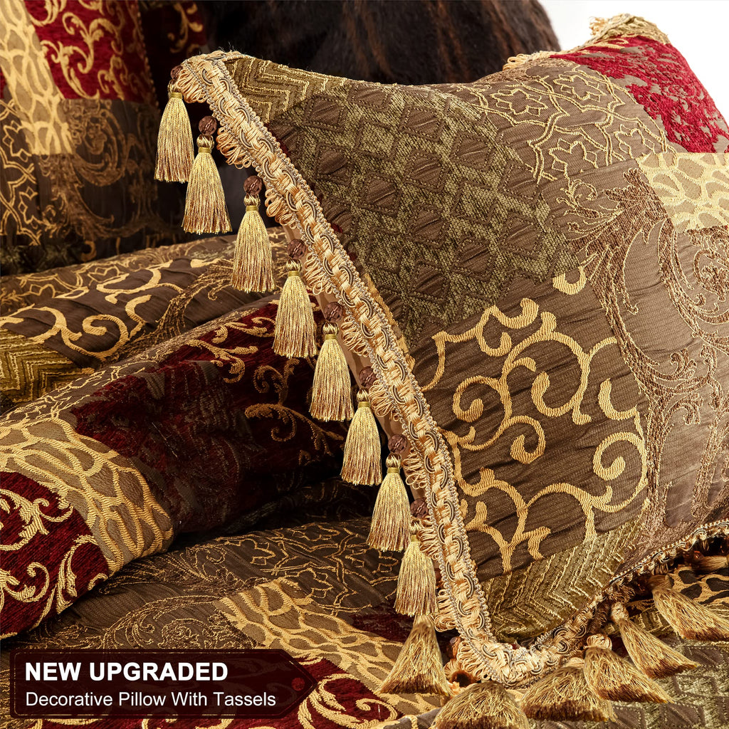 9-Piece Traditional Patchwork Comforter Set, Red Gold