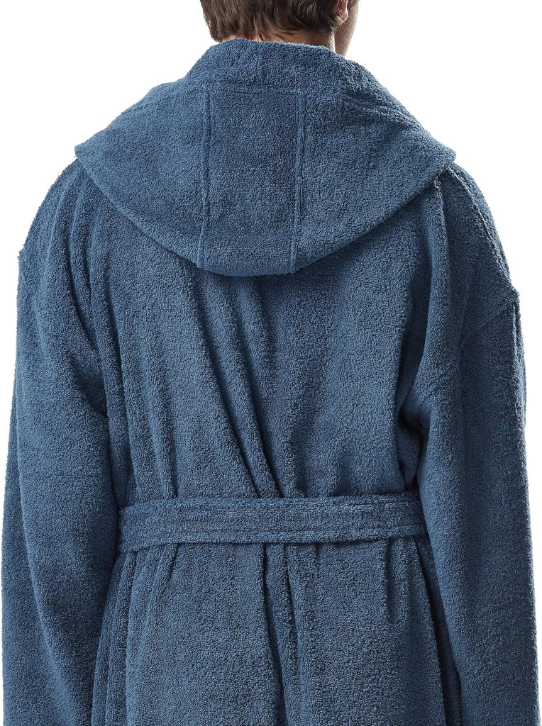 Men's Hooded Classic Bathrobe Turkish Cotton Robe with Full Length Options