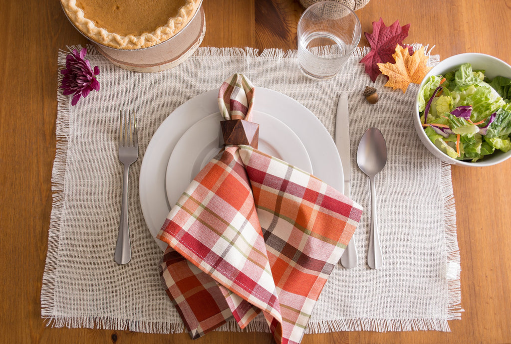 Thanksgiving & Fall Table Decoration Autumn Farmhouse Plaid, Napkin Set, 20x20, Pumpkin Spice Plaid, 6 Count