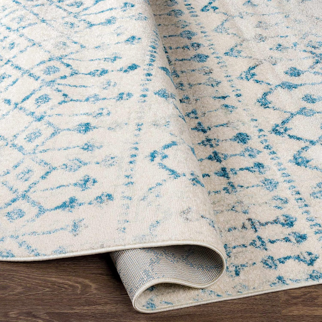 Quincy Living Room, Bedroom Area Rug - Geometric Trellis Diamond Distressed Faded - Bohemian Transitional Tribal