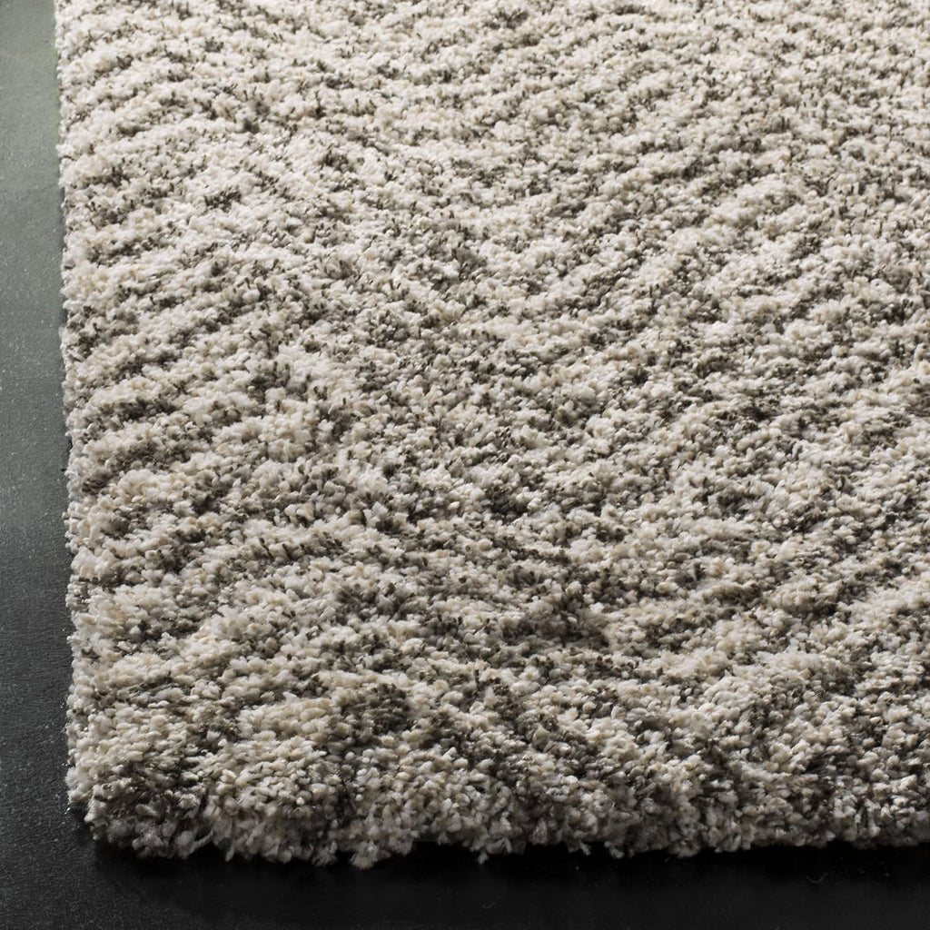 Hudson Shag Square Rug 7', Plush Chevron Ivory & Grey SGH375A