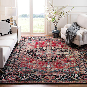 Vintage Hamadan Area Rug - 9' x 12', Red & Multi, Oriental Traditional Persian Design, Non-Shedding & Easy Care