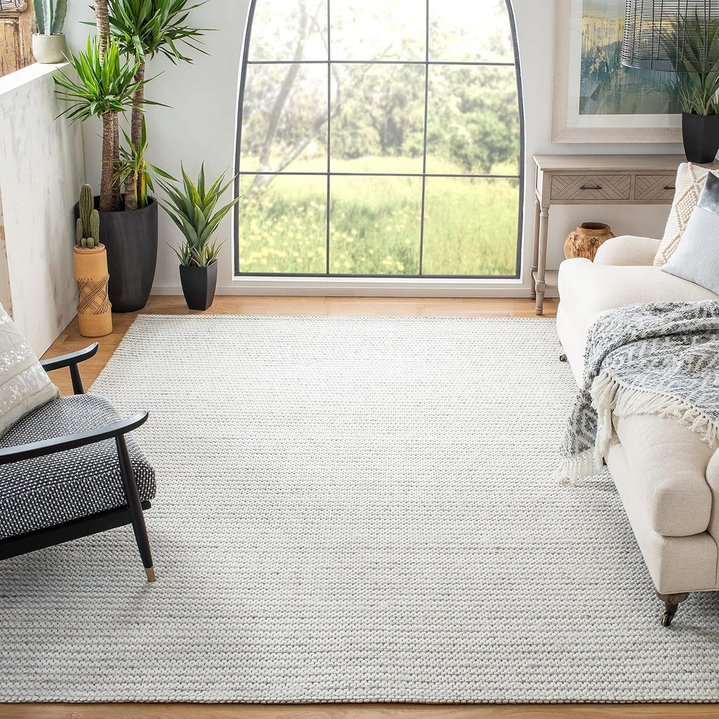 Marbella Area Rug - 9' x 12', Light Grey & Ivory, Flat Weave Wool Design