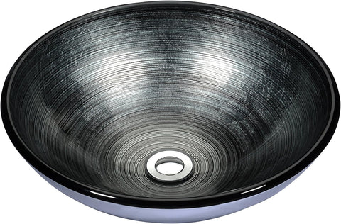 ANZZI Stella Tempered Glass Vessel Bowl Sink in Preccious Storm | Dark Grey Charcoal Mount Bathroom Sinks Above