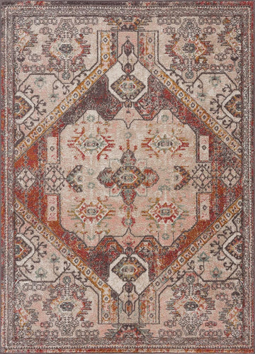 Xenia Living Room, Bedroom Area Rug - Medallion Geometric Border Diamond Distressed - Traditional Oriental Turkish