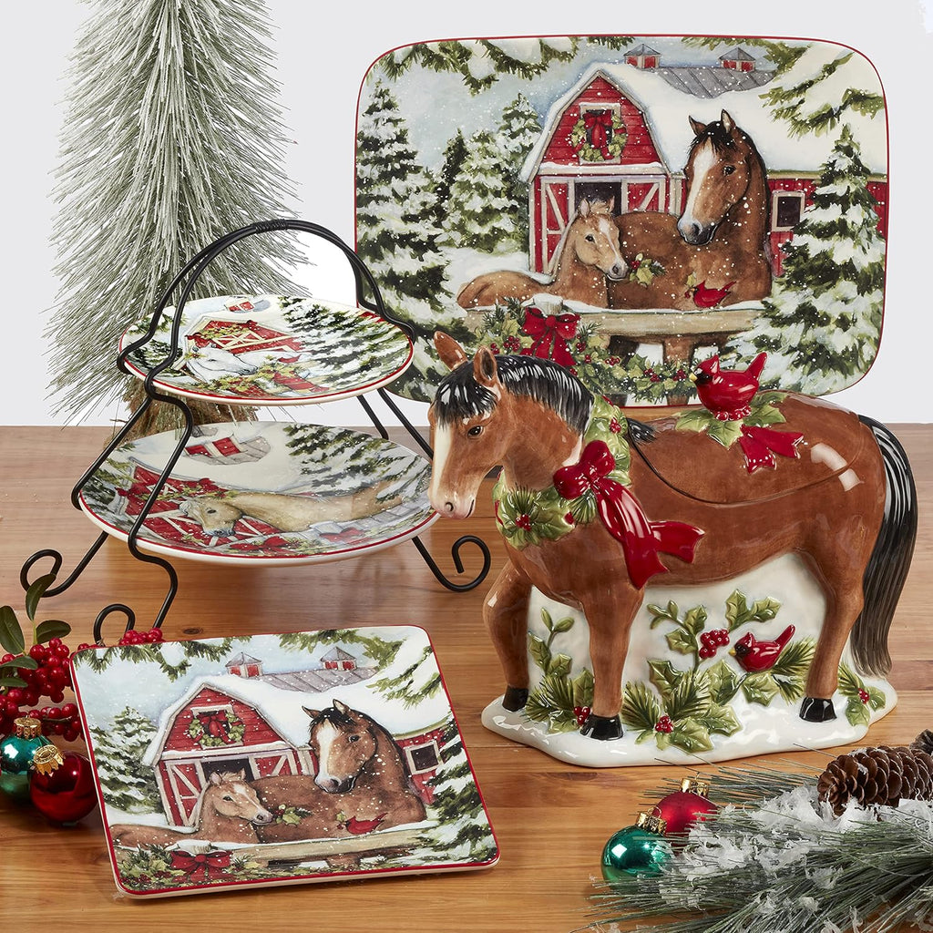 Homestead Christmas Rectangular Platter 14in x 10in, Multicolor, Large