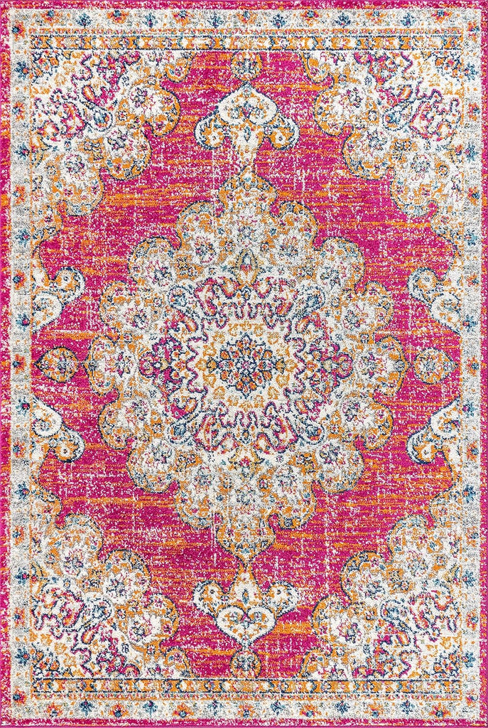 Boho Medallion Area Rug Pink/Cream, Vintage Indoor Rug