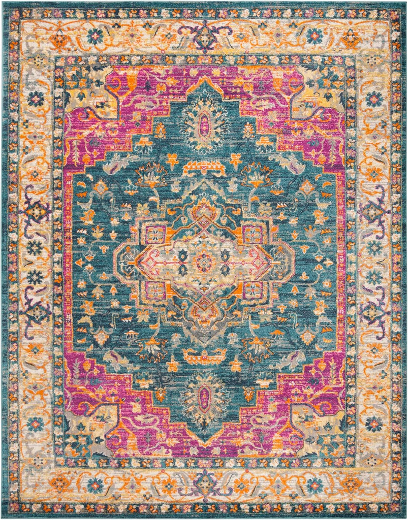 Madison Collection Area Rug - 10' x 14', Blue & Multi, Boho Chic Medallion Distressed Design, Non-Shedding & Easy