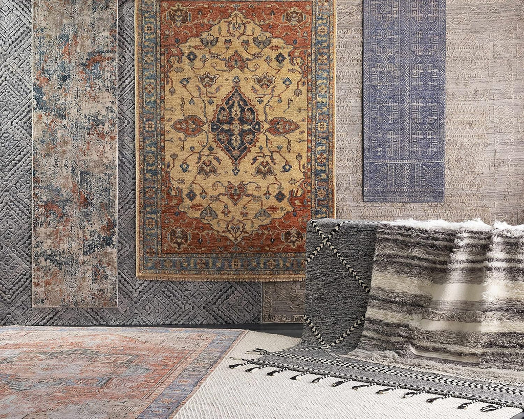 Malta Wool Living Room, Bedroom Area Rug - Striped Abstract - Traditional Transitional Boho Farmhouse Modern - Plush