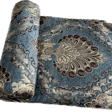 Thick Chenille Damask Fabric, for Upholstery Chair Couch Pillow Tablecloth Material DIY Repair (Blue Peacock, 2 Yard)