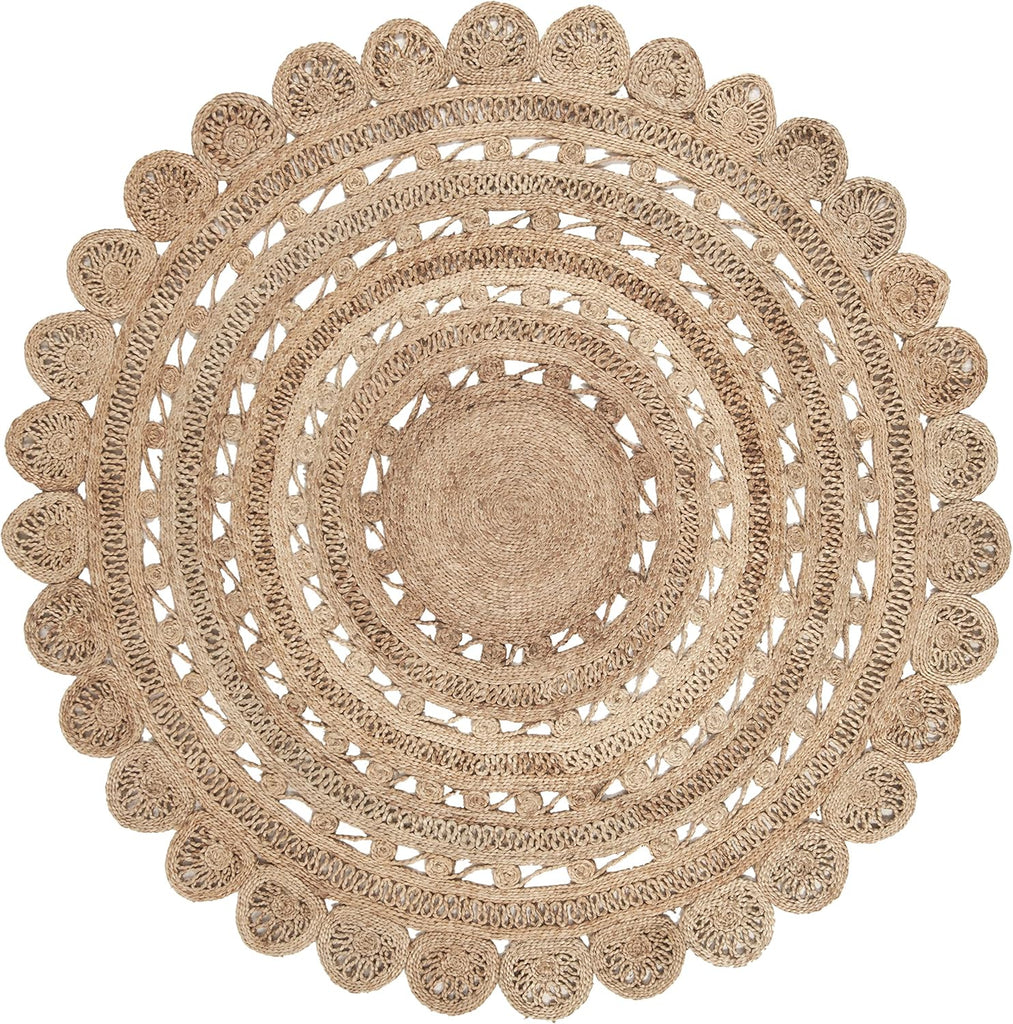 Natural Fiber Collection Area Rug - 8' Round, Natural, Handmade Boho Charm Braided Jute, Ideal for High Traffic Areas