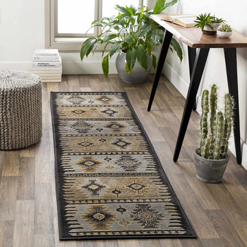 Foxburg Hallway, Kitchen Runner Rug - Geometric Diamond Medallion Border Striped - Southwestern Tribal Aztec Navajo