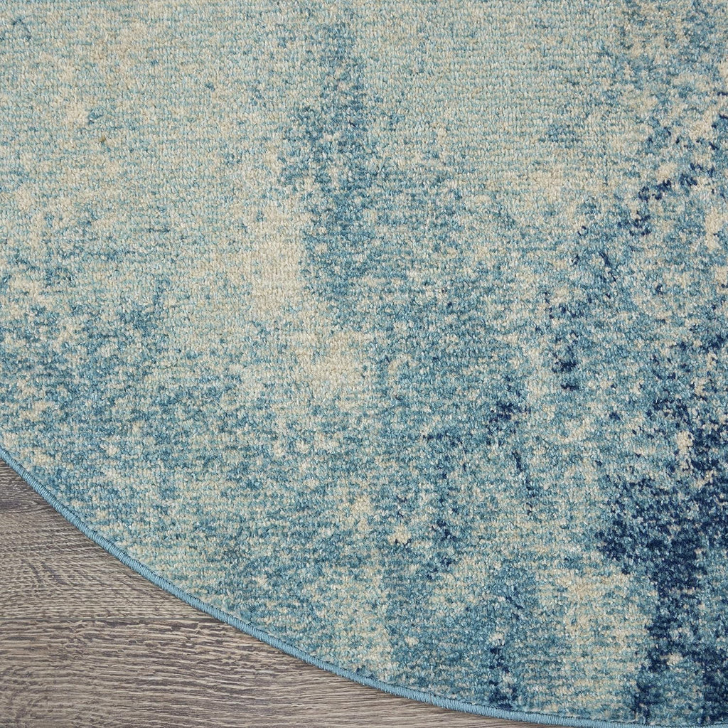 Home Passion Navy/Light Blue 8' x Round Area-Rug, Modern, Abstract, Easy-Cleaning, Non Shedding, Bed