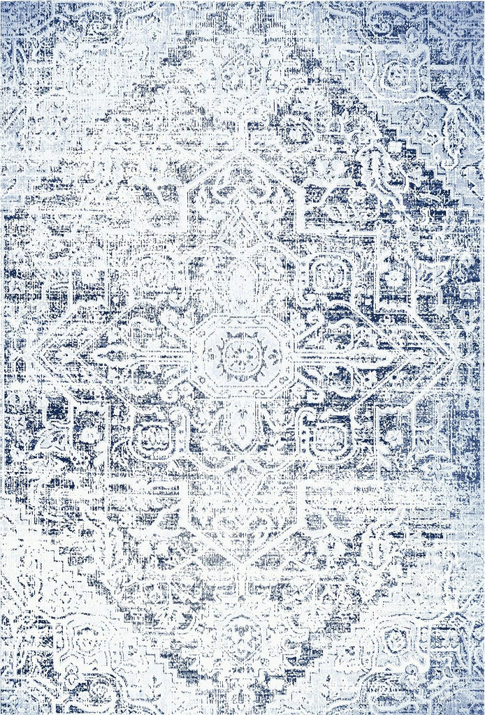 Patio Sofia Fleur Transitional Medallion Indoor/Outdoor Area Rug, Navy Blue/Aqua, 5'2"x7'2"