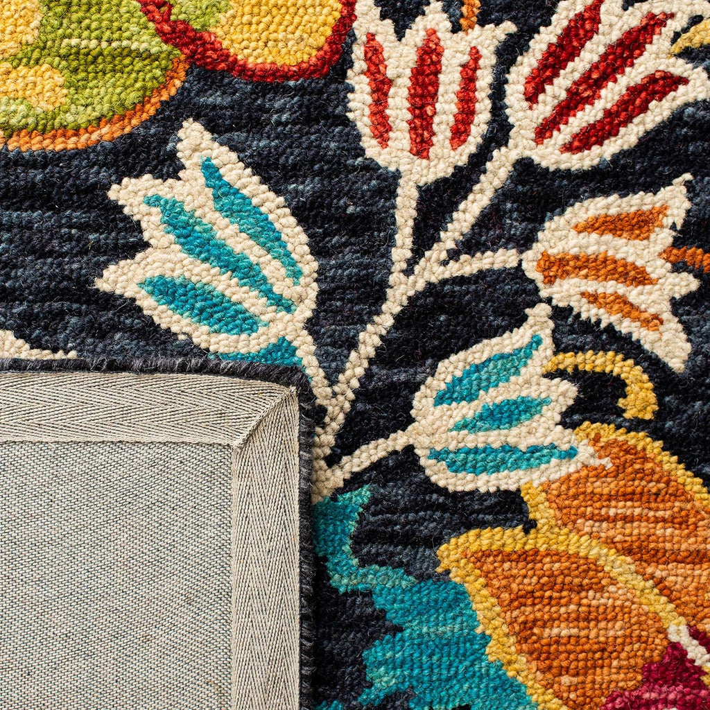 Aspen Area Rug - 10' x 14', Charcoal & Blue, Handmade Boho Floral Wool