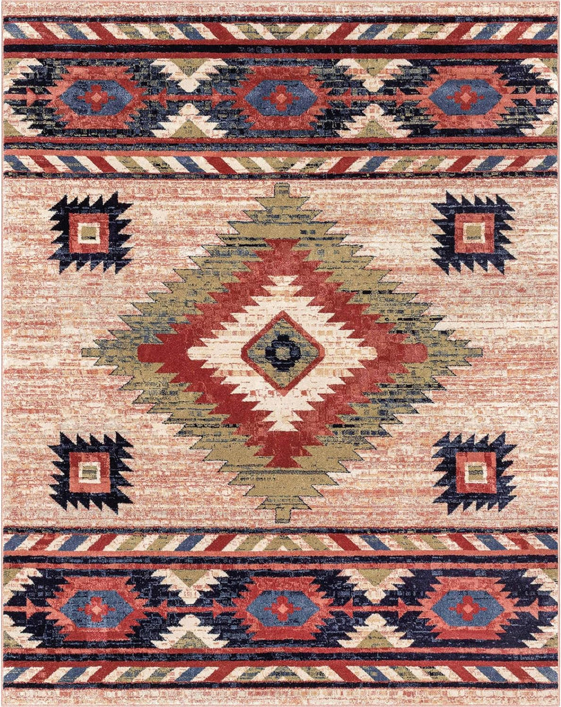 Tulsa Lea Cream Traditional Southwestern Tribal Area Rug