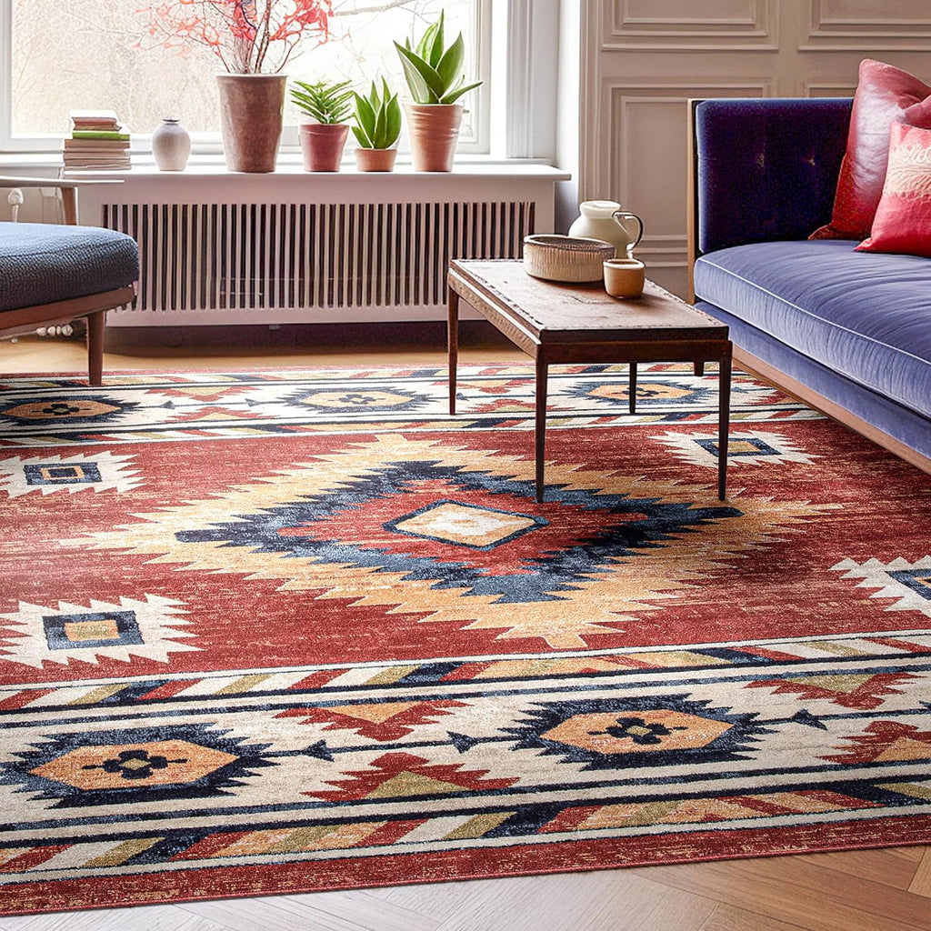 Tulsa Lea Crimson Traditional Southwestern Tribal Area Rug