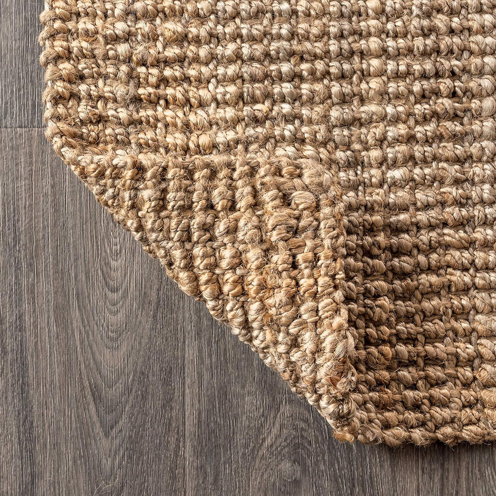 Pata Hand Woven Chunky Jute Natural Area Rug, 9x12, Bohemian, Rustic, Cottage, Easy-Cleaning