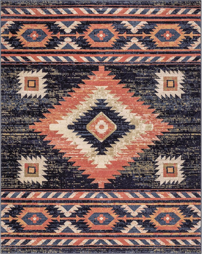 Tulsa Lea Blue Traditional Southwestern Tribal Area Rug