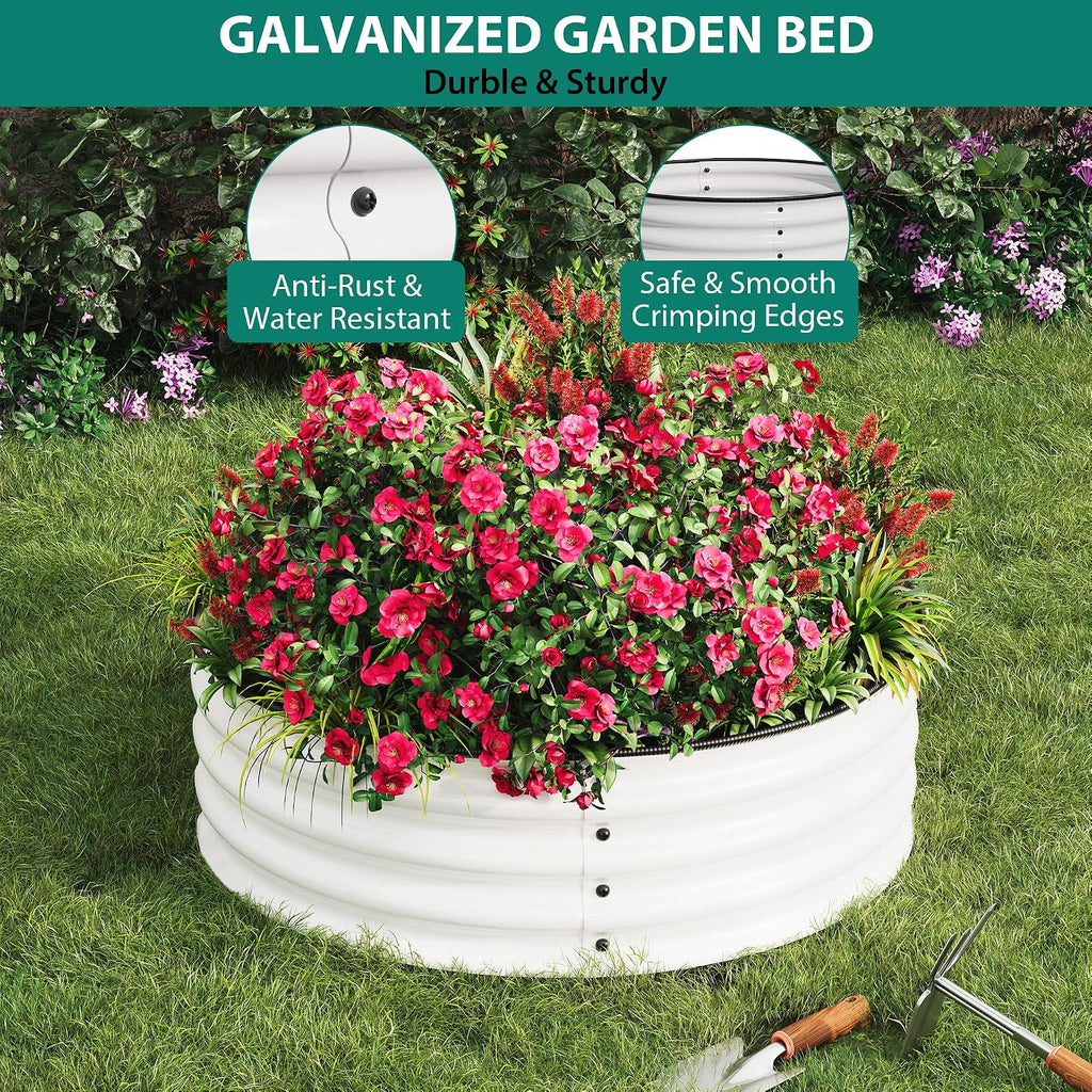 2x2x1.5ft Round Galvanized Raised Garden Bed - Metal Planter Box Kit with Rust & Corrosion Protection, Safe Rubber