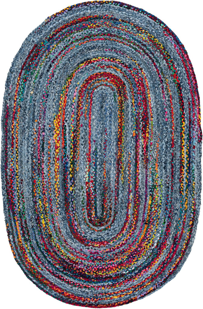 Braided Oval Rug, Blue & Red BRD250L