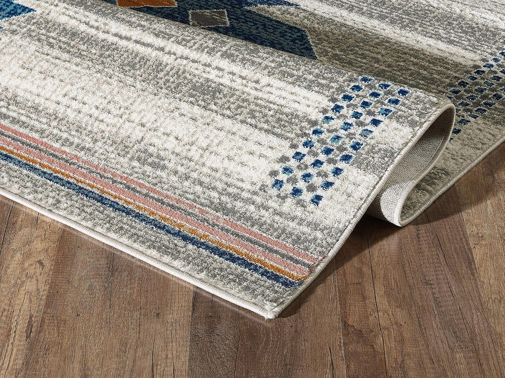 Porto Collection Southwestern Area Rug, Rectangular Turkish Beige & Blue Tribal Print Accent Rug Rugs