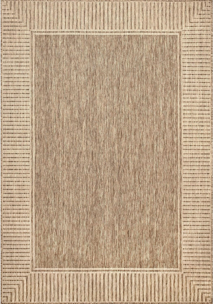 Asha Light Brown Bordered Indoor/Outdoor Area Rug, 5' x 8'