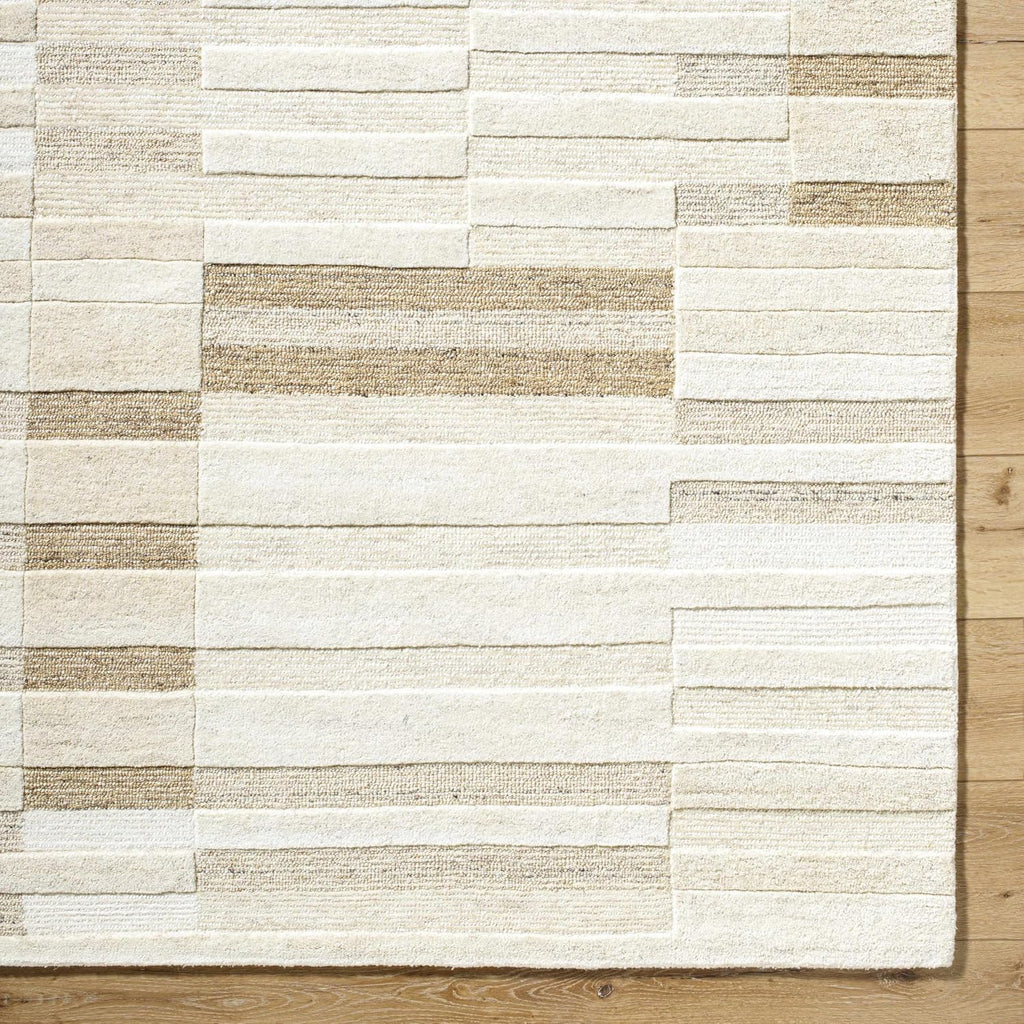 Tavia Wool Area Rug - Striped Broken Geometric Abstract Patchwork - Contemporary Modern Minimalist Transitional