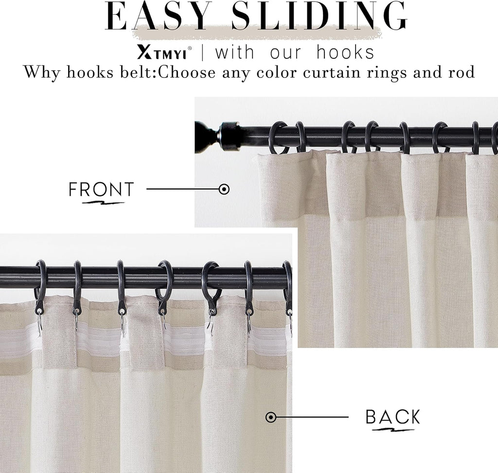 94 Inch Linen Curtains, Lightweight Semi Sheer Light Filtering Drapes, Floor to Ceiling Window Drapery Bedroom 2 - Set of 2