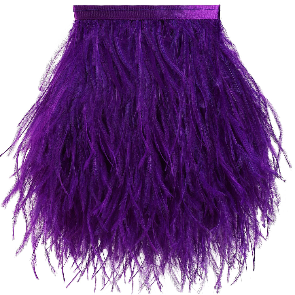 5-7inch Purple Ostrich Feather Trim for DIY Sewing Clothing,2Yards