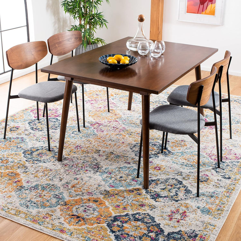 Madison X-Large Area Rug - 12' x 15', Cream & Multi, Floral Medallion Distressed Design, Non-Shedding & Easy Care