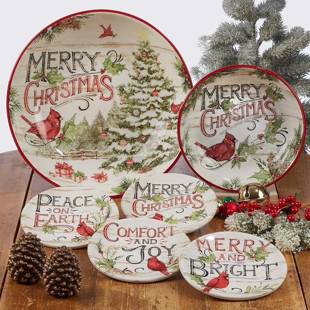 Evergreen Christmas 16x12 Rectangular Serving Platter with Santa & Tree Design - Festive Holiday Ceramic Tray
