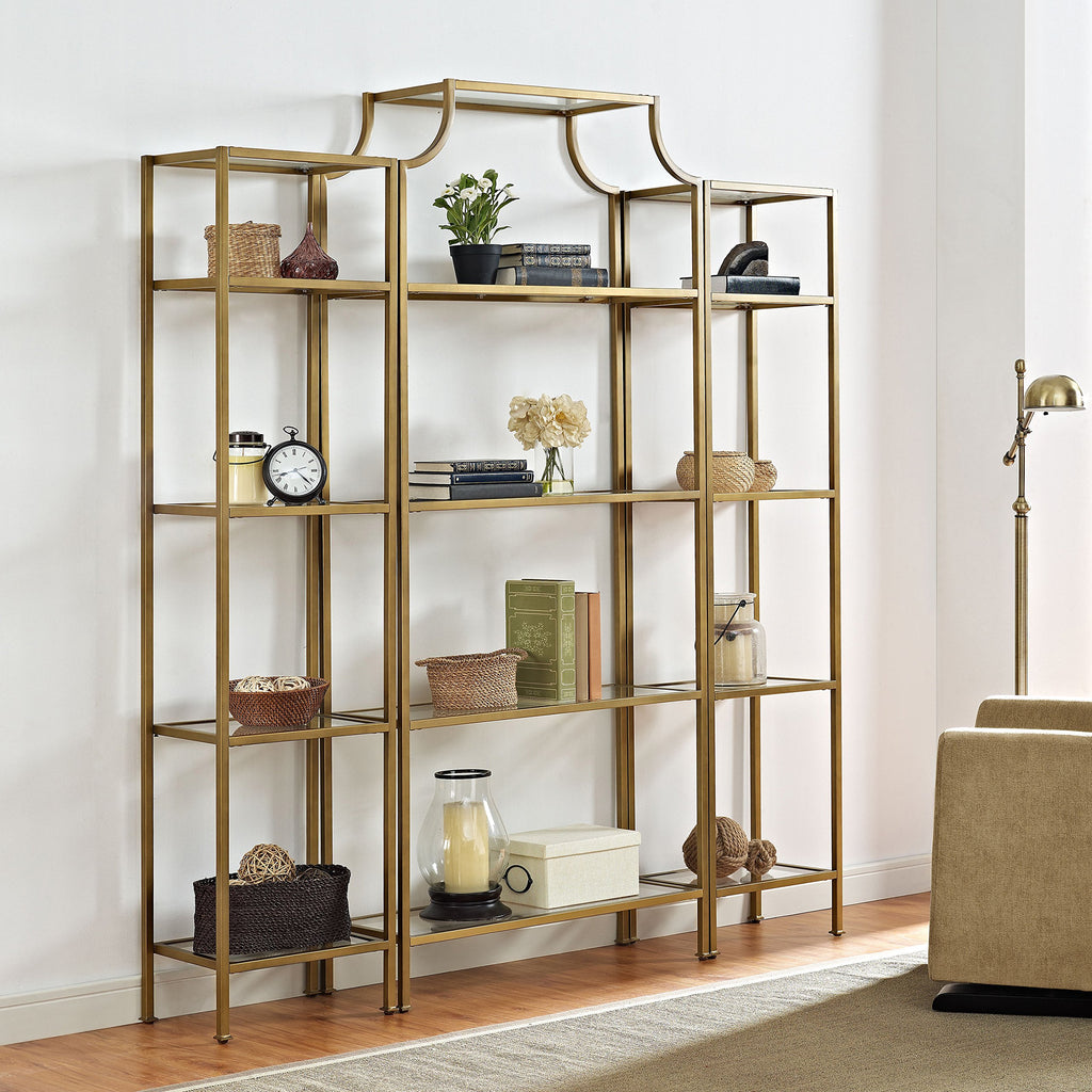 Aimee 3-Piece Bookshelf Set, Glass Shelves