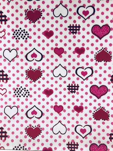 Heart Shapes and Dots Print Fabric, Sells by The Yard, 4 Different Colors Background is White (Red)