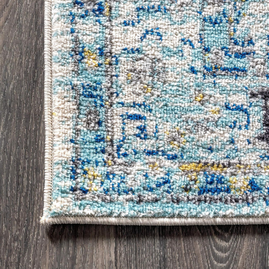 Modern Boho Vintage Medallion Cream/Blue Indoor Area Rug, Bohemian, Traditional, Easy-Cleaning, Pet Friendly