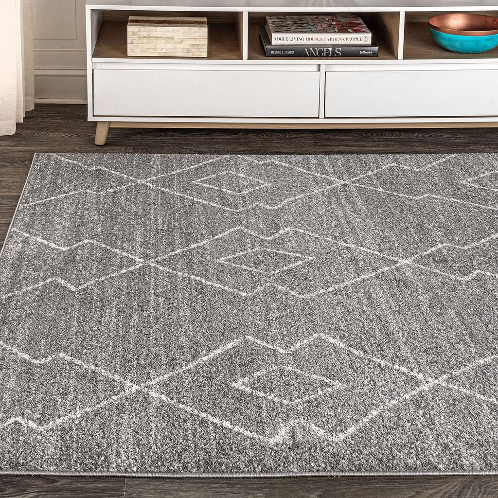 Alia Moroccan Beni Souk Gray/Cream Indoor Area Rug, Bohemian, Scandinavian, Easy-Cleaning, Pet Friendly