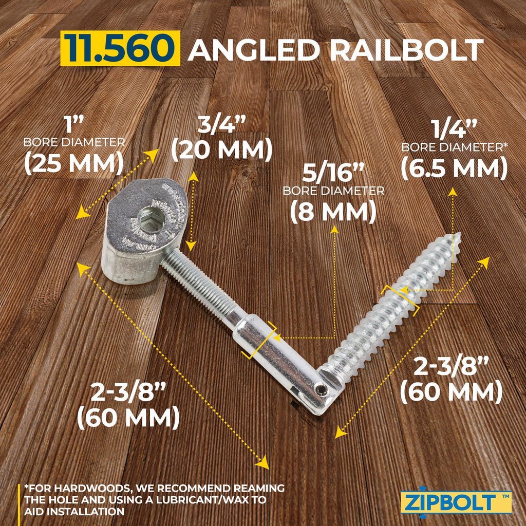 Angled Railbolt, Handrail to Newel Post, 5 x 2-Pack, 11.560