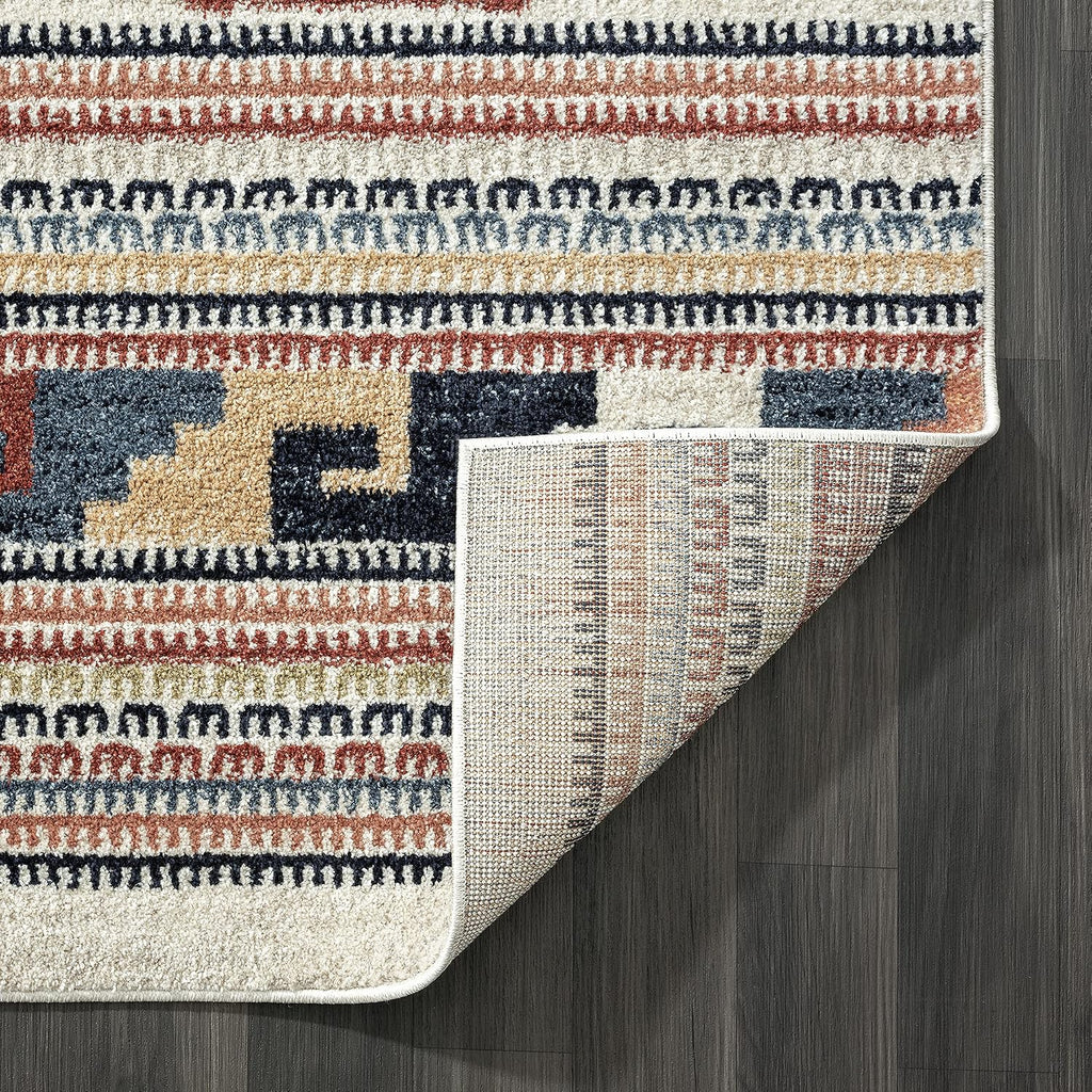 Multicolor Southwestern Design Area Rug - Non-Shed Orange, Grey & Beige Tribal Pattern Dining Room Carpet Rugs