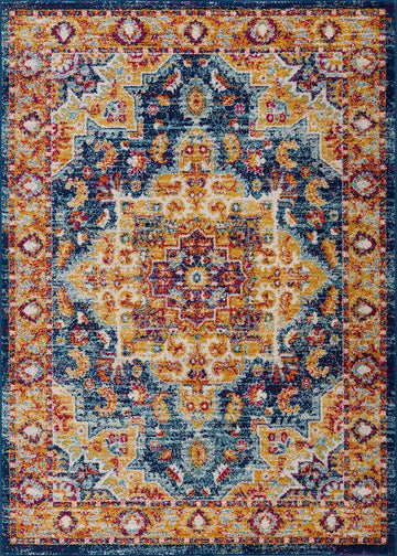 Istanbul Collection Medallion Large Area Rug Bedroom - Traditional Oriental Style - Vintage Distressed - Blue