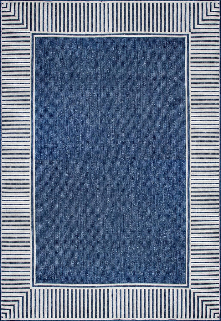 Asha Navy Bordered Power Loomed Indoor/Outdoor Area Rug