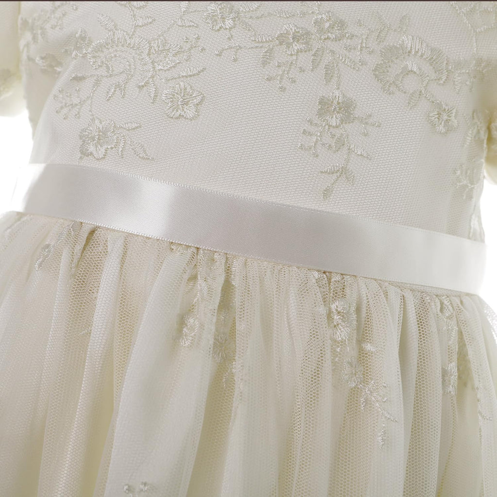 Baby Girls Newborn Christening Embroidered Gown Dress Outfit with Headband,0